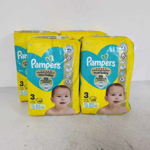 LOT OF 4 PAMPERS 40-PACKS OF NEW BABY BAPPIES - 3 6-10KG