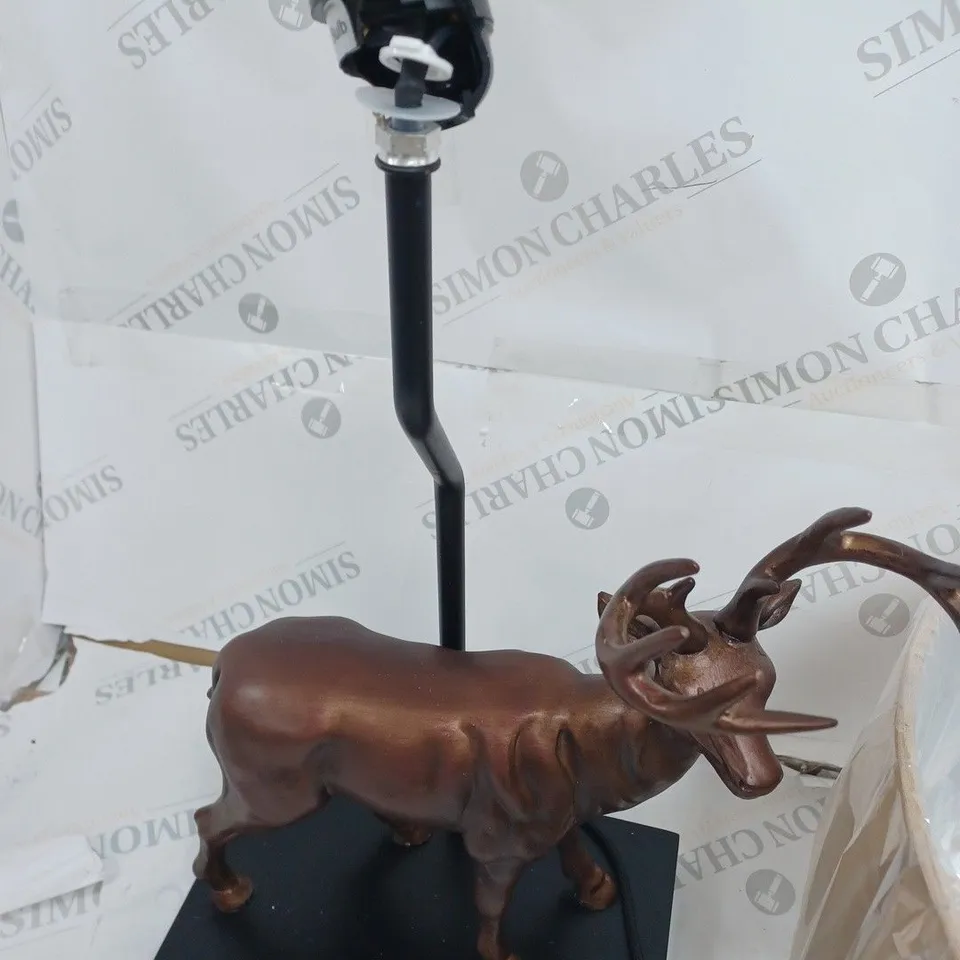 BOXED ALISON CORK ANIMAL TABLE LAMP - BRASS STAG