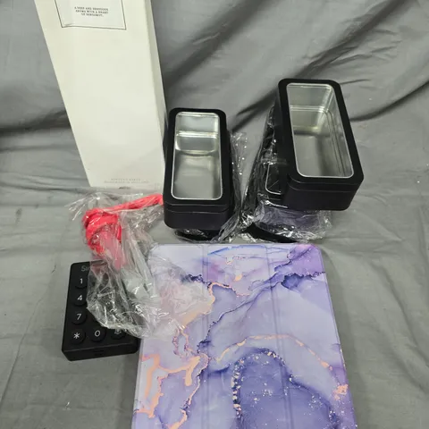 BOX OF ASSORTED ITEMS TO INCLUDE - LIGHTS - SHOW TINS- TABLET CASE 