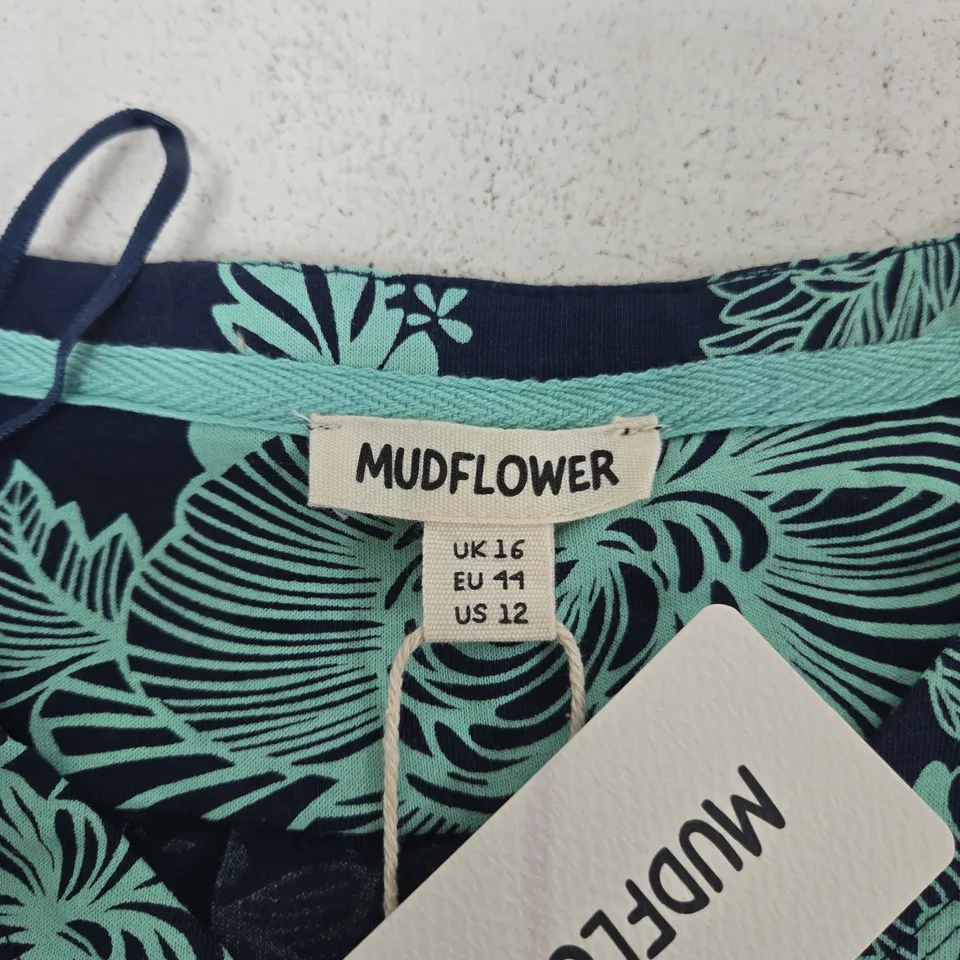 MUDFLOWER WOMEN'S FLORAL BLOUSE- NAVY WITH TEAL PRINT, UK 16