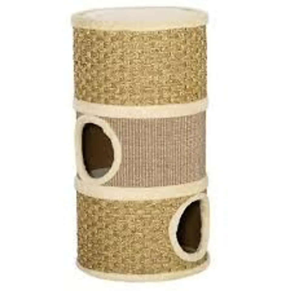 BOXED PAWHUT CAT SCRATCHING BARREL KITTEN TREE TOWER FOR INDOOR CATS PET FURNITURE CLIMBING FRAME COVERED WITH SISAL AND SEAWEED ROPE COZY PLATFORM SOFT PLUSH