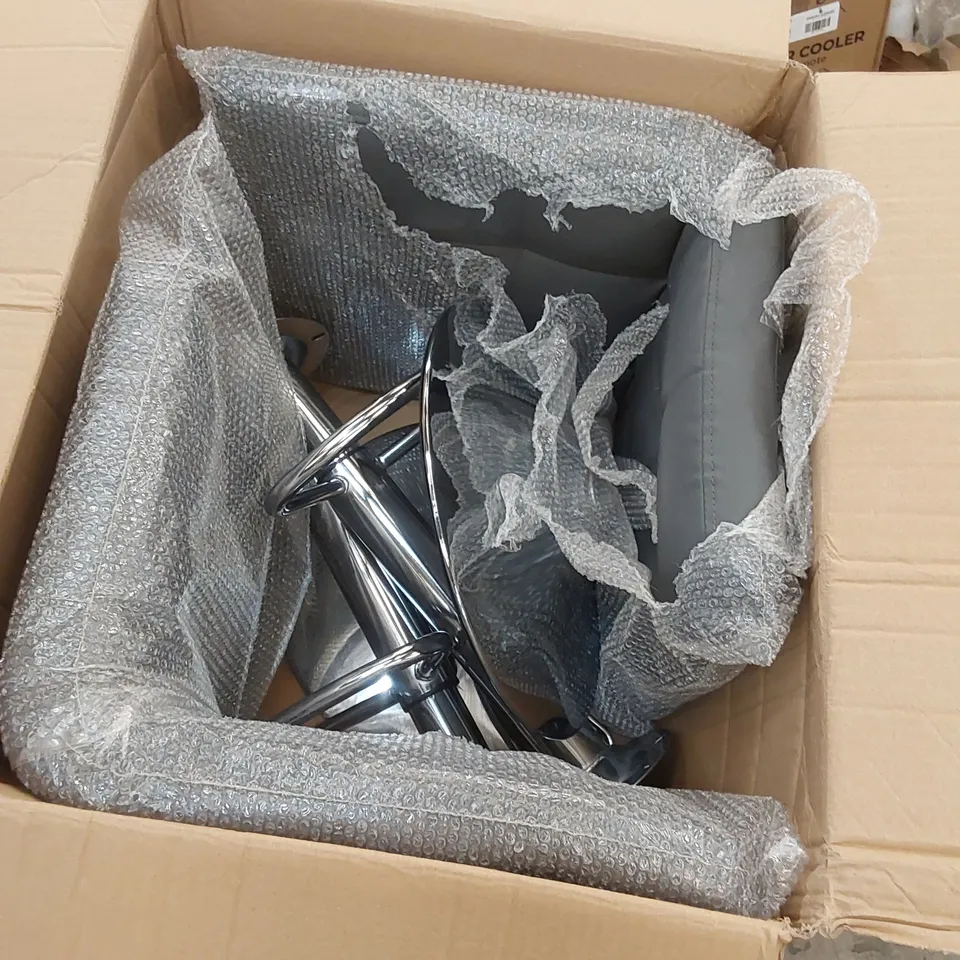 BOXED SET OF 2 DARK GREY LEATHER BAR STOOLS