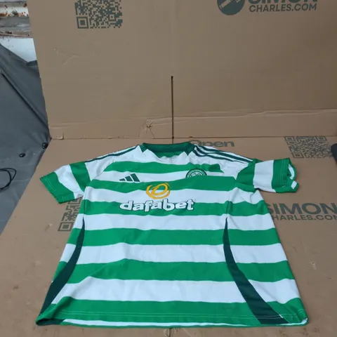 ADIDAS CELTIC FC FOOTBALL SHIRT – GREEN & WHITE HOOPS, DAFABET SPONSOR, UK XL