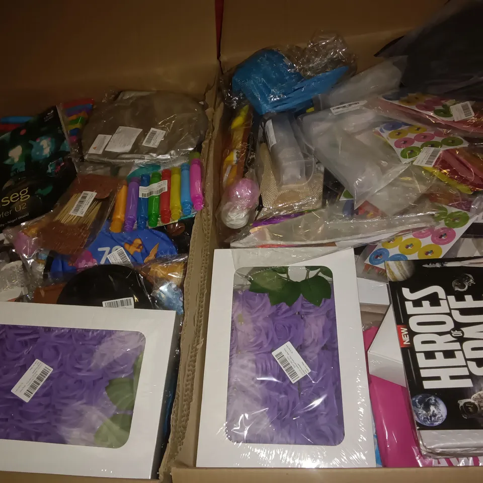 PALLET OF ASSORTED ITEMS TO INCLUDE SAFETY GLASSES, CRAFT AND PARTY PACKS AND ARTIFICIAL FOAM FLOWERS