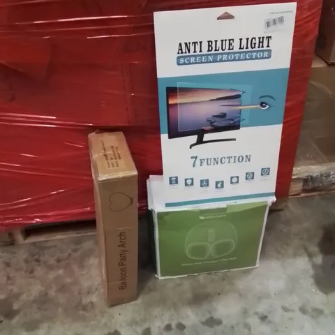 PALLET OF ASSORTED HOUSEHOLD GOODS AND PRODUCTS TO INCLUDE;FOOT MASSAGER,BALLOON ARCH,BLUE LIGHT SCREEN PROTECTOR