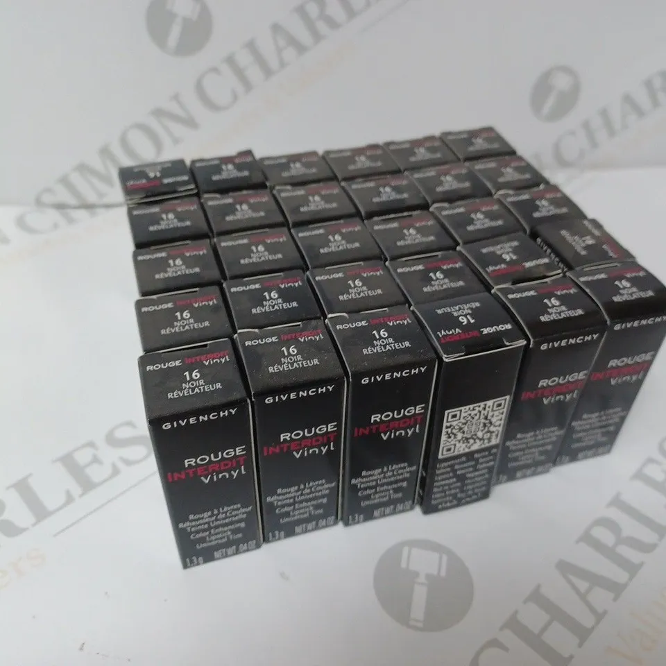 APPROXIMATELY 30 BOXED GIVENCHY ROUGE INTERDIT VINYL COLOUR ENHANCING LIPSTICK 16 NOIR REVELATEUR SAMPLES 