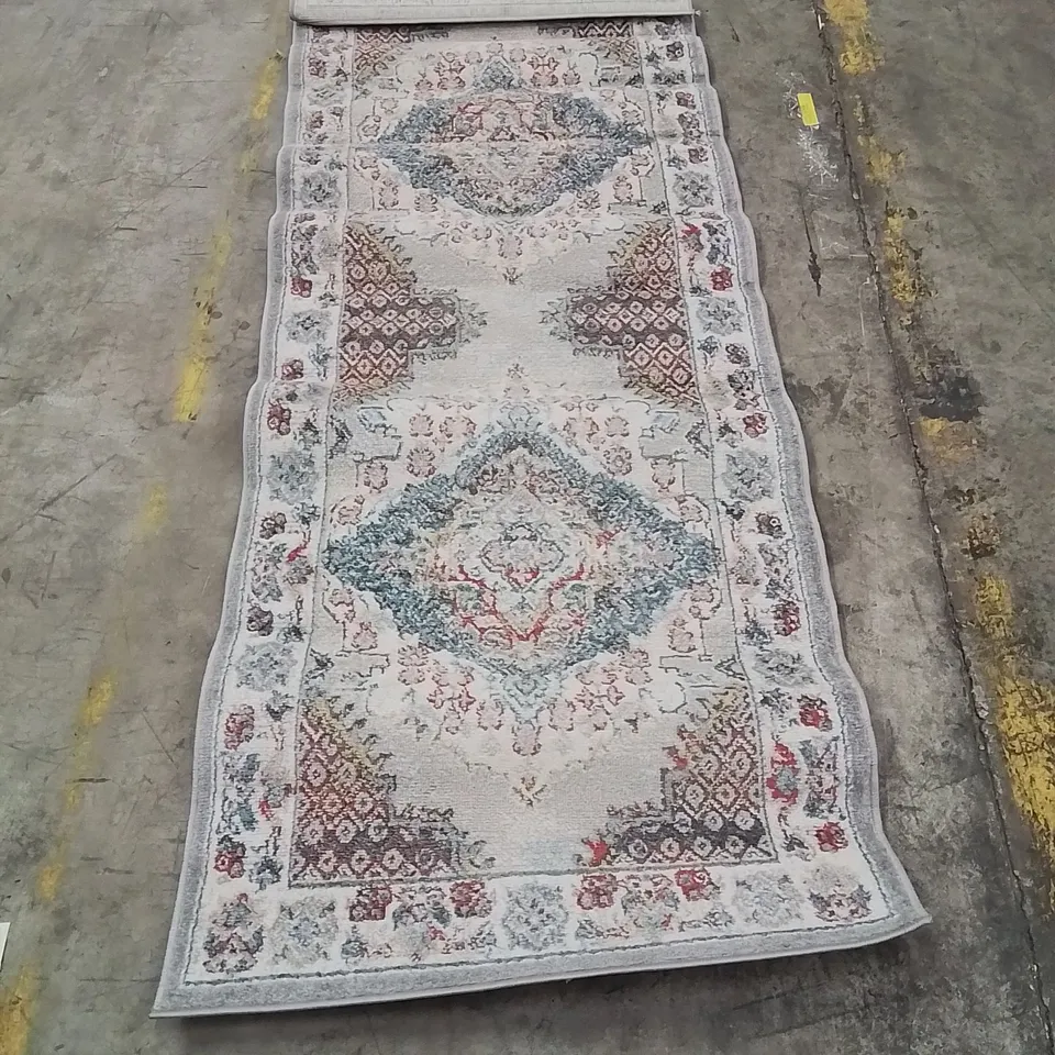 MACHINE WOVEN BLUE/BROWN/GREY AREA RUG 220X80CM