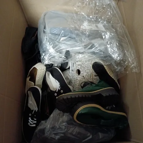 BOX OF APPROXIMATELY 20 PAIRS OF SHOES IN VARIOUS STYLES , COLOURS AND SIZES 