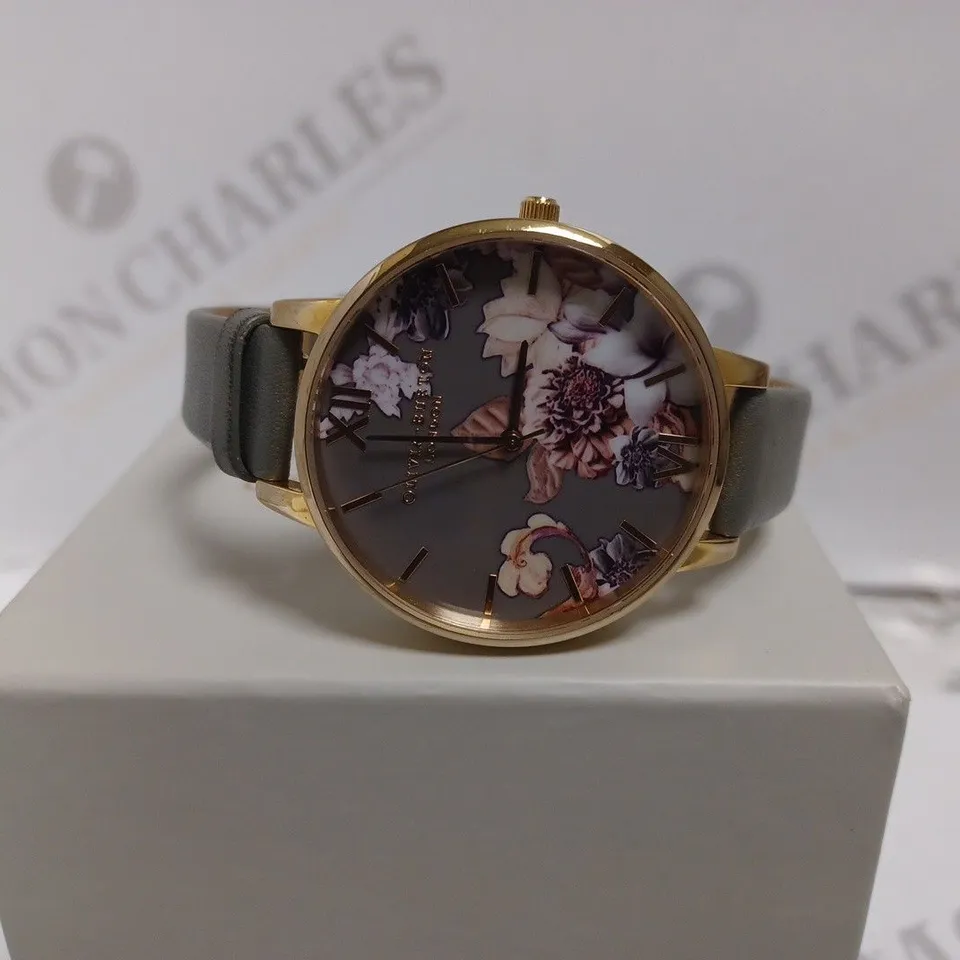 OLIVIA BURTON MARBLE FLORALS DARK GREY & ROSE GOLD WATCH