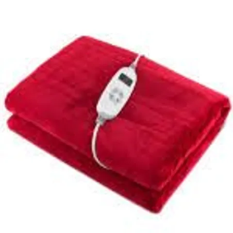 BOXED COSTWAY ELECTRIC HEATED THROW BLANKET, EXTRA LARGE ELECTRIC OVER BLANKET WITH 10 HEAT SETTINGS, 9-HOUR TIMER FUNCTION & DIGITAL REMOTE, MACHINE WASHABLE LUXURY FLANNEL HEATING THROW, RED (1 BOX)