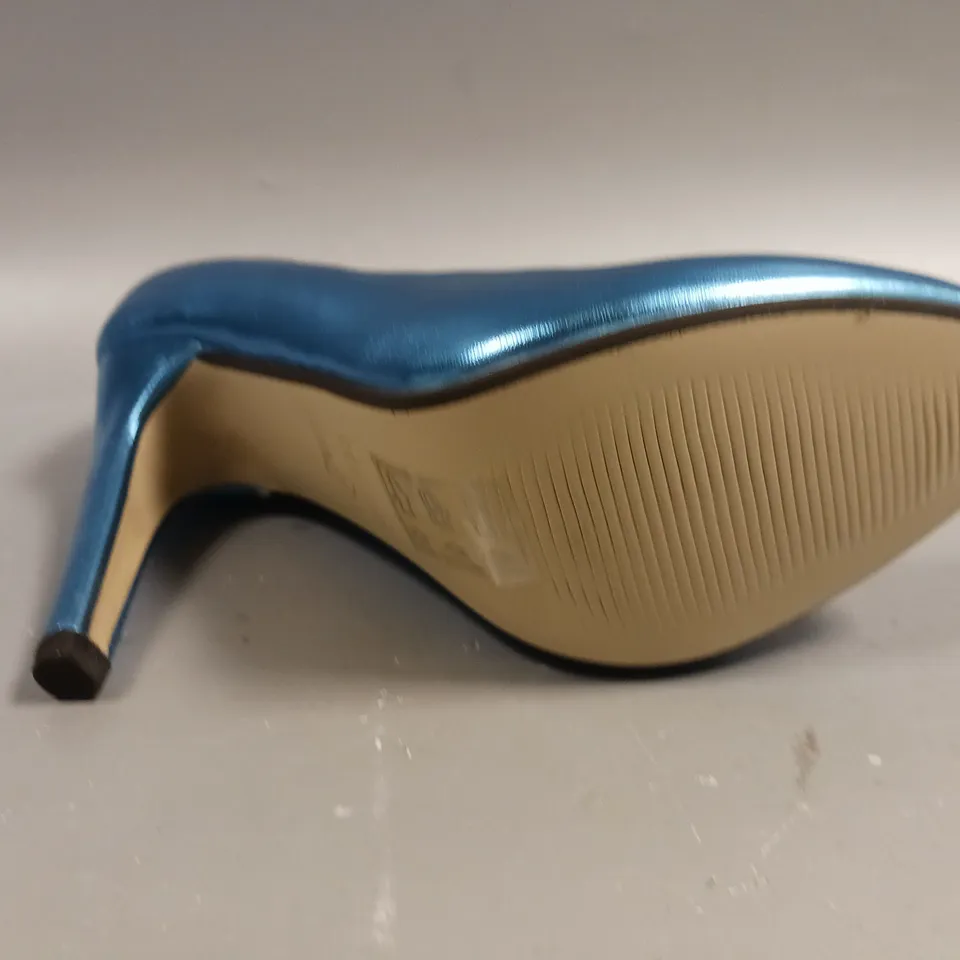LOT OF 8 BOXED PAIRS OF ASOS SCALA HIGH HEEL SHOES IN BLUE - UK 4