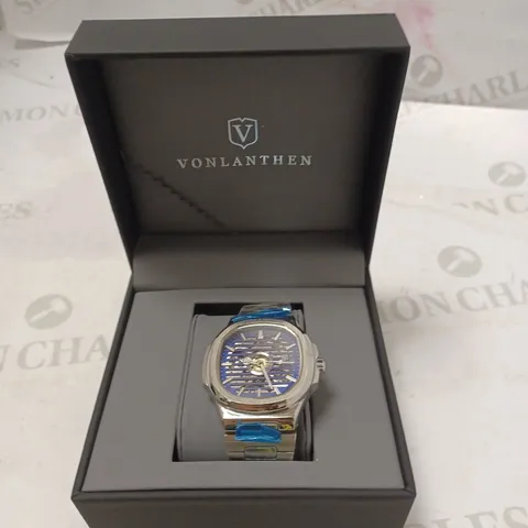 MENS VONLANTHEN AUTOMATIC WATCH – SKELETON DIAL – STAINLESS STEEL STRAP – GLASS EXHIBITION BACK CASE