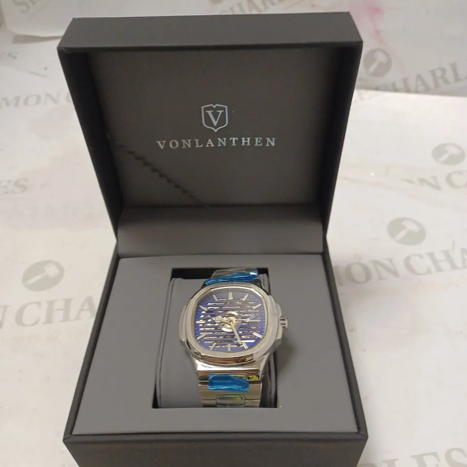 MENS VONLANTHEN AUTOMATIC WATCH – SKELETON DIAL – STAINLESS STEEL STRAP – GLASS EXHIBITION BACK CASE