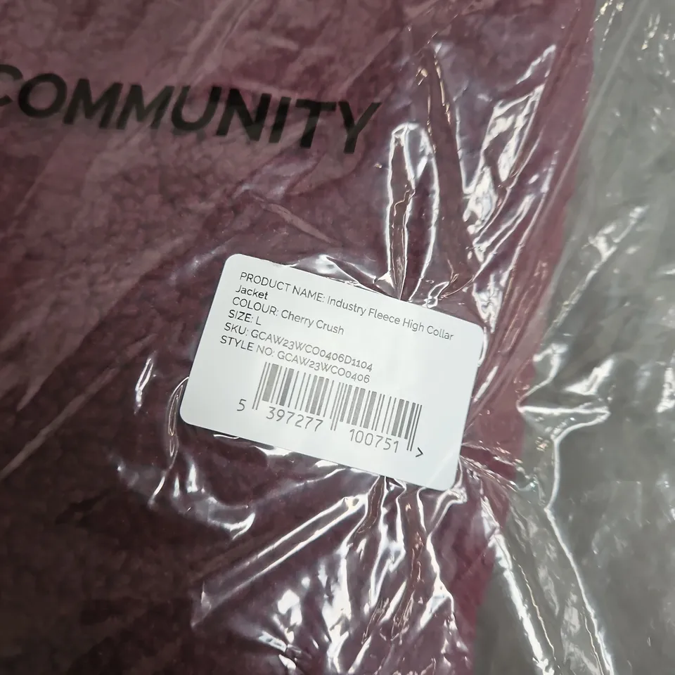 GYM+COFFEE INDUSTRY FLEECE HIGH COLLAR JACKET – CHERRY CRUSH – SIZE L