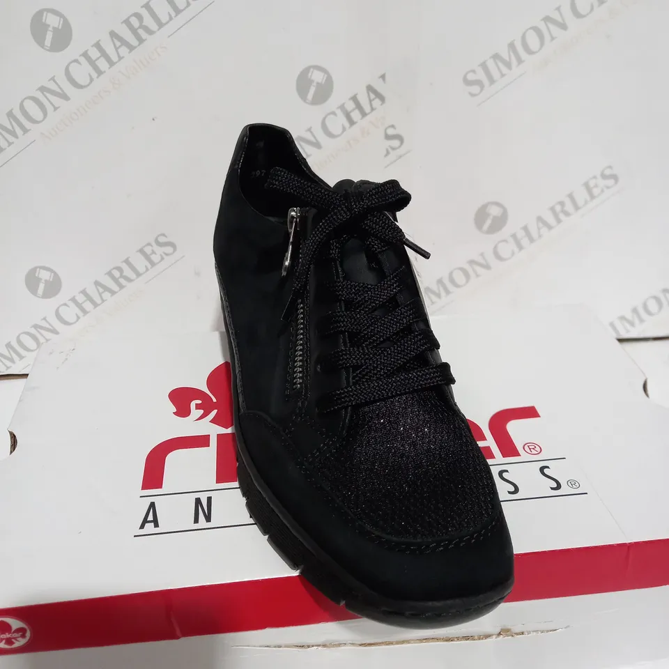 RIEKER WEDGE TRAINERS WITH SIDE ZIPS - BLACK - SIZE 6 - BOXED