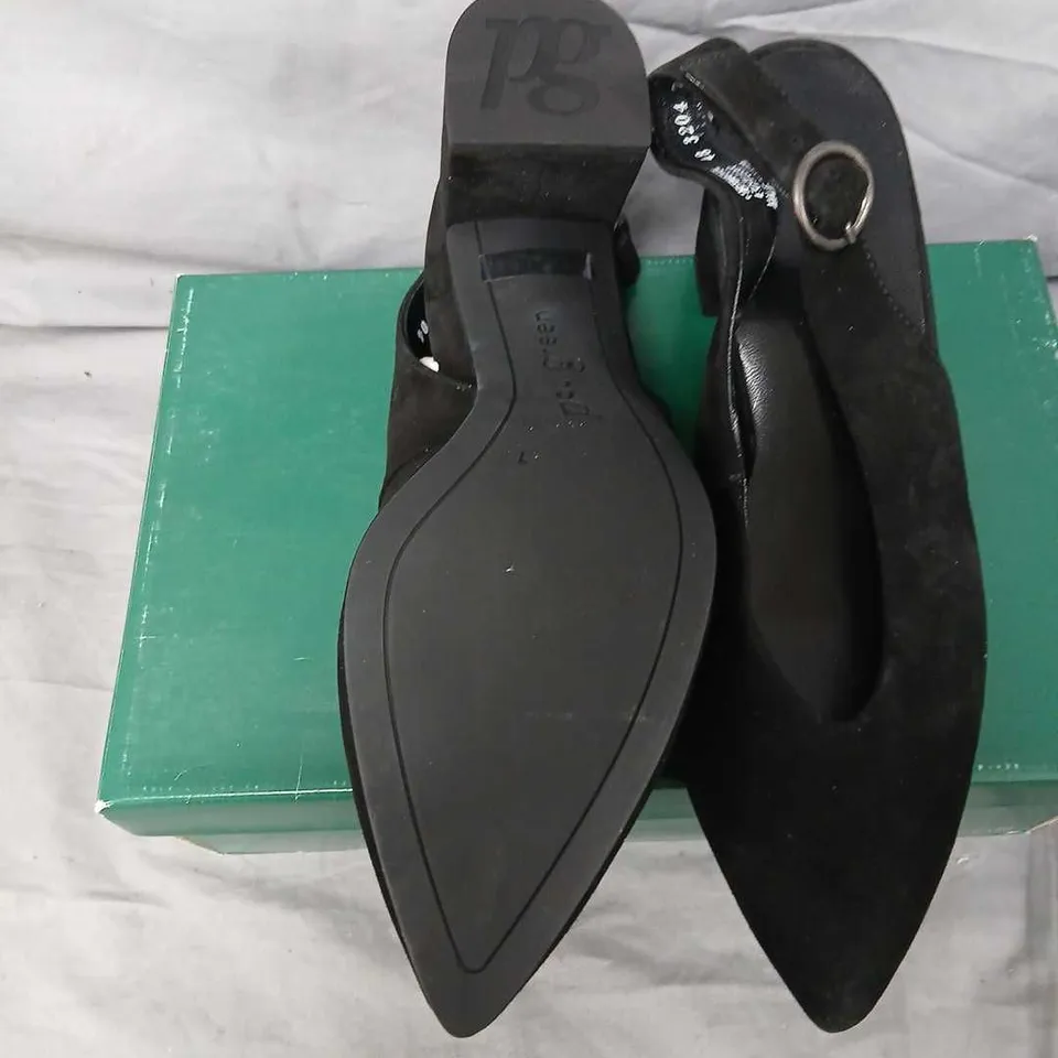 PAUL GREEN BLACK SUEDE SLINGBACK HEELS, UK 7, POINTED TOE, BOXED