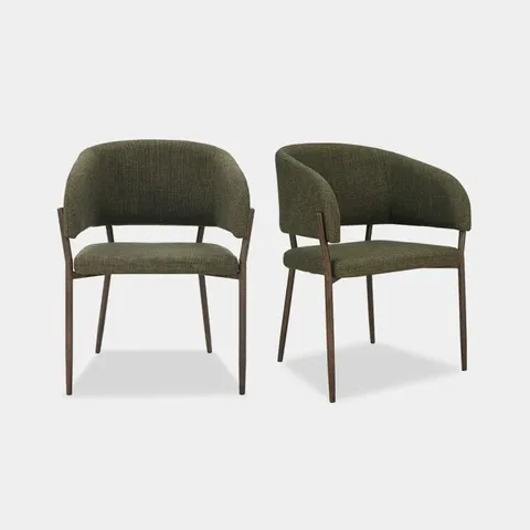BOXED VONHAUS DINING CHAIRS SET OF 2, UPHOLSTERED GREEN KITCHEN CHAIRS WITH METAL LEGS, CUSHIONED LINEN EFFECT FOR DINING ROOM, OXFORD