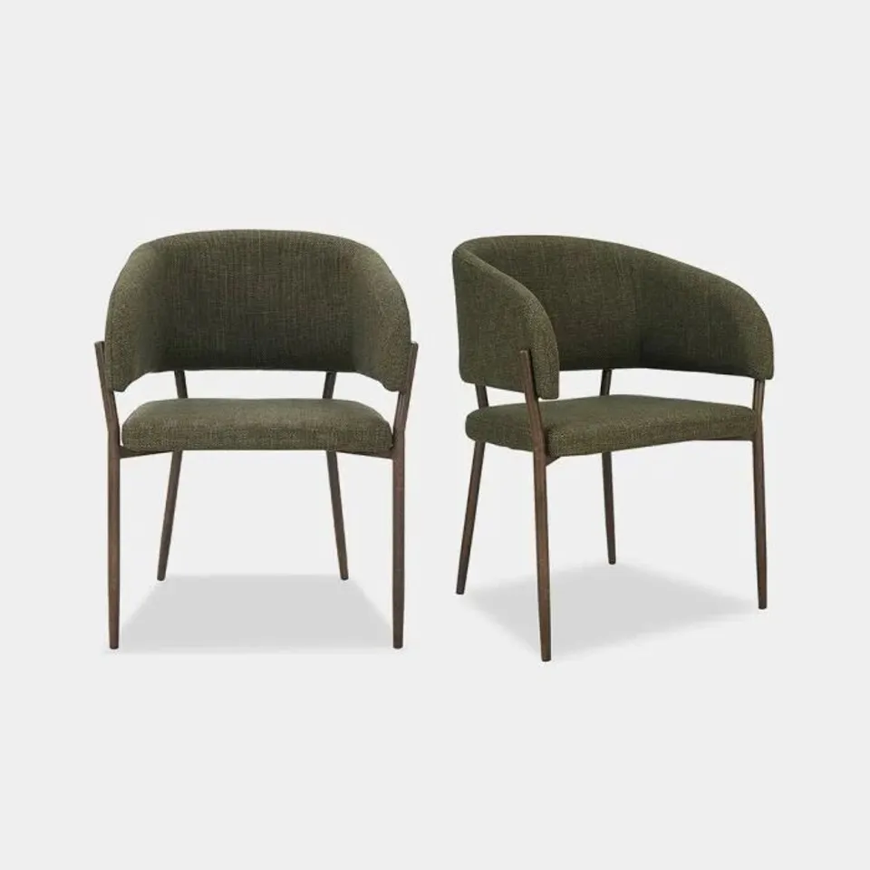 BOXED VONHAUS DINING CHAIRS SET OF 2, UPHOLSTERED GREEN KITCHEN CHAIRS WITH METAL LEGS, CUSHIONED LINEN EFFECT FOR DINING ROOM, OXFORD