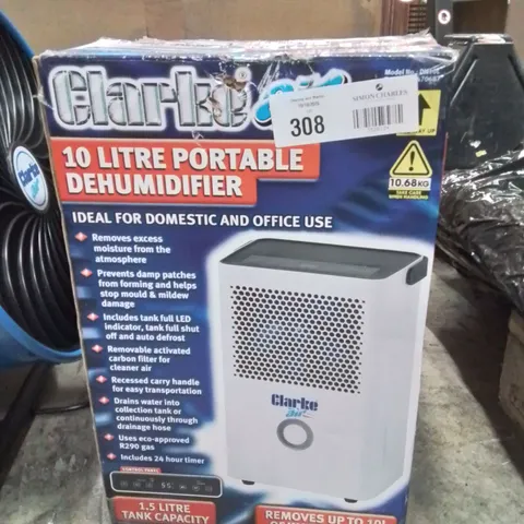 BOXED CLARKE 10 LITRE PORTABLE DEHUMIDIFIER 