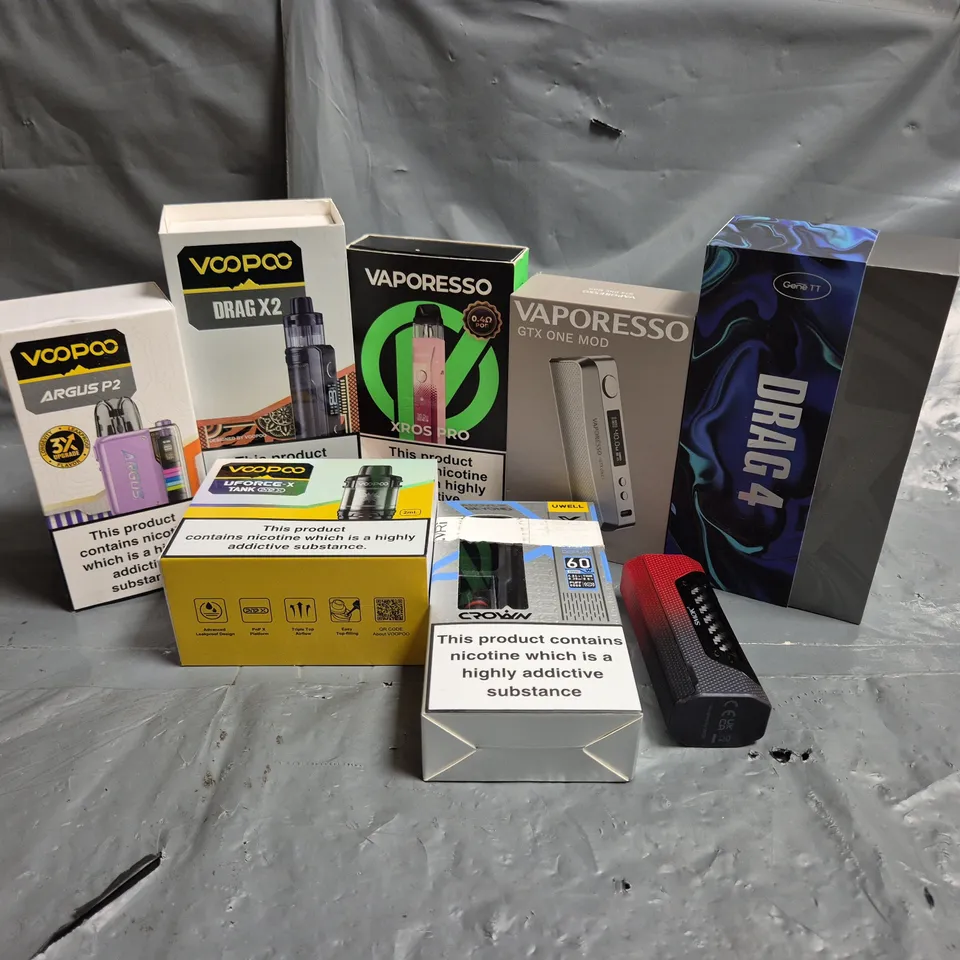 APPROXIMATELY 30 ASSORTED VAPE & E-CIGARETTE PRODUCTS TO INCLUDE GENE TT DRAG 4, VAPORESSO GTX ONE MOD, VOOPOO UFORCE-X TANK, ETC