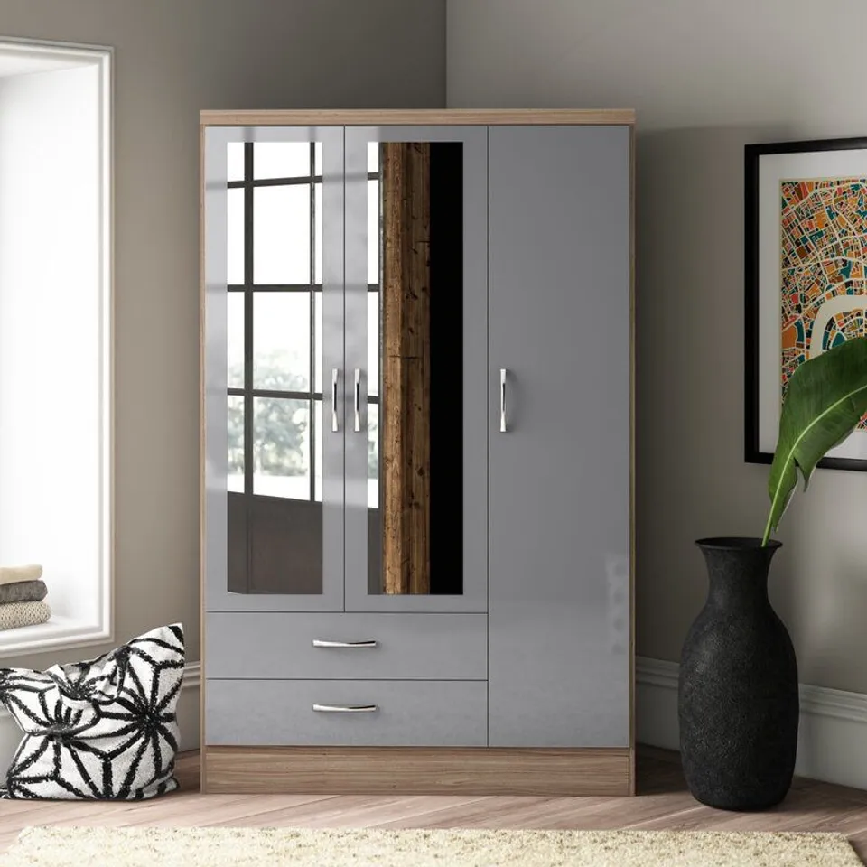 BOXED ACKRYOD 3 DOOR GREY WARDROBE (3 BOXES) 