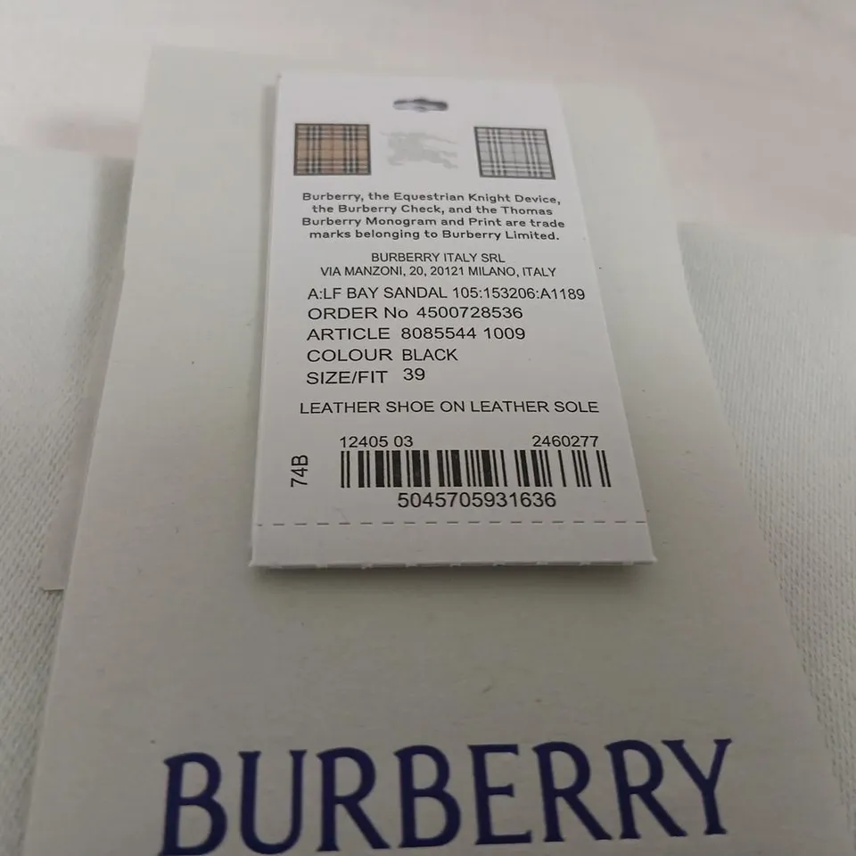BURBERRY BLACK QUILTED LEATHER SANDAL WITH BUCKLE, UK 6 (EU 39) – DUST BAG & BOX