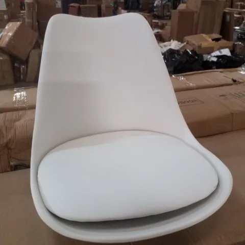 BOXED SET OF 4 PLASTIC DINING CHAIRS WITH FAUX LEATHER SEAT PADS - WHITE
