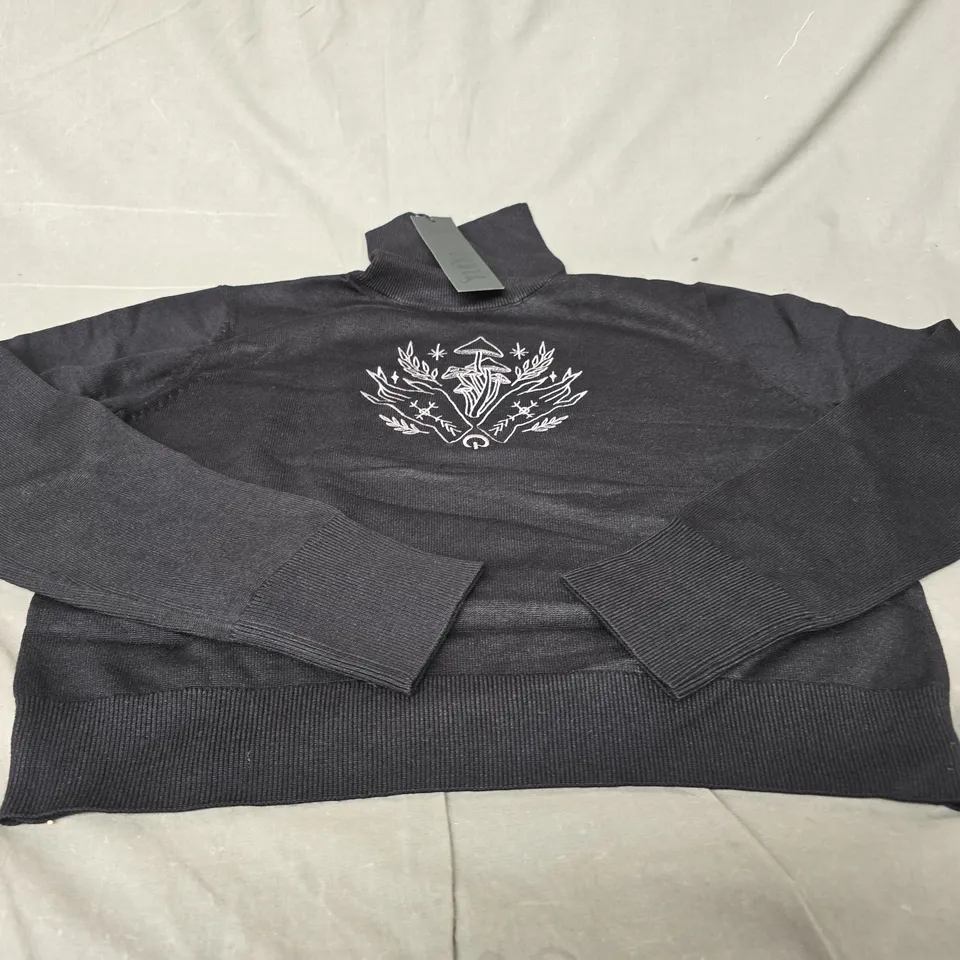 DISTURBIA MYSTIFY EMBROIDERED ROLL NECK CROP JUMPER - SIZE LARGE