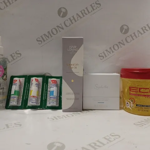BOX OF APPROX 25 ASSORTED HEALTH AND BEAUTY ITEMS TO INCLUDE - ECO STYLING HAIR GEL - HAIR LOVING NATURAL LIFE HAIR OIL - PALM BAY SE;F TANNING WATER ECT 
