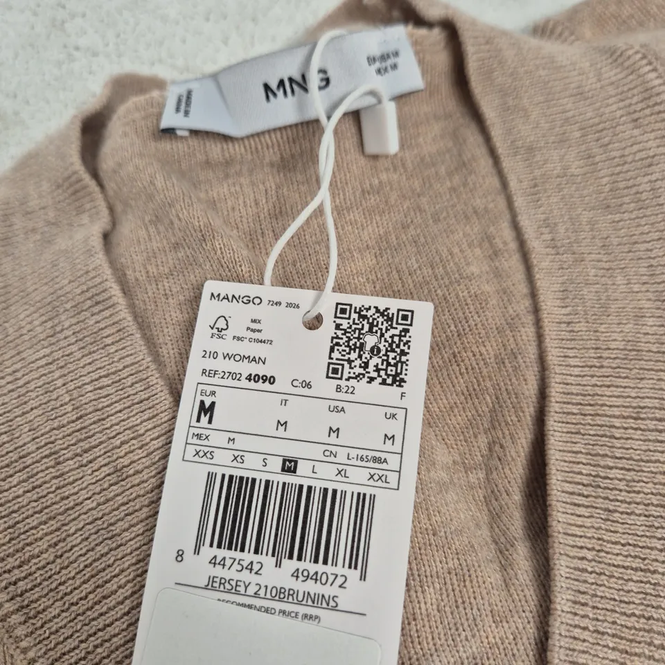Mango Jersey Knit V-Neck Jumper – Beige, UK M