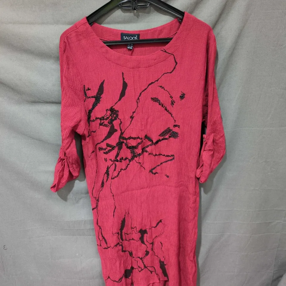 SALOOS PINK KNIT DRESS WITH BLACK ABSTRACT PRINT – UK 20 (EU 46, US 2XL)