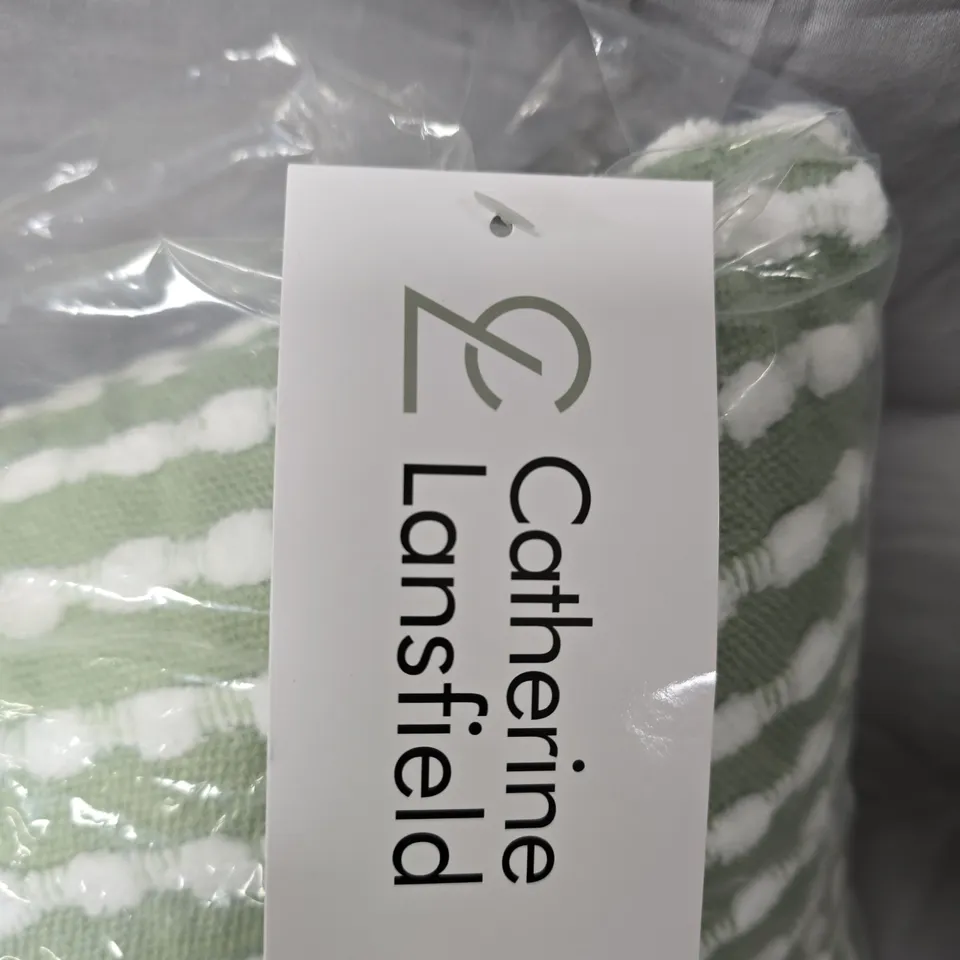 CATHERINE LANSFIELD CUSHION – GREEN & WHITE STRIPE