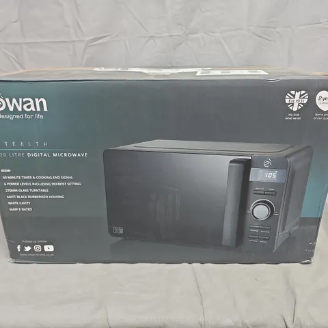 BOXED SWAN STEALTH 20L DIGITAL MICROWAVE - BLACK - COLLECTION ONLY