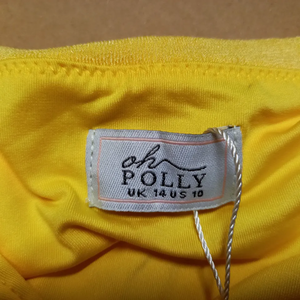OH POLLY YELLOW RUCHED MINI DRESS - SIZE 14