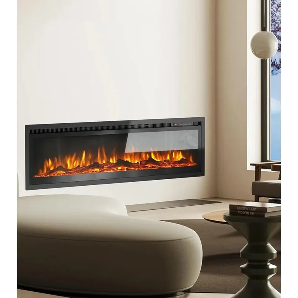 BOXED SWOYERSVILLE IVY BRONX ELECTRIC FIREPLACE WITH LOG AND CRYSTALS 1800W - BLACK (1 BOX)