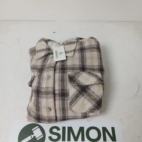 VALISSIERE WOMEN'S PINK PLAID FLANNEL SHIRT JACKET WITH SHERPA LINING – SIZE M
