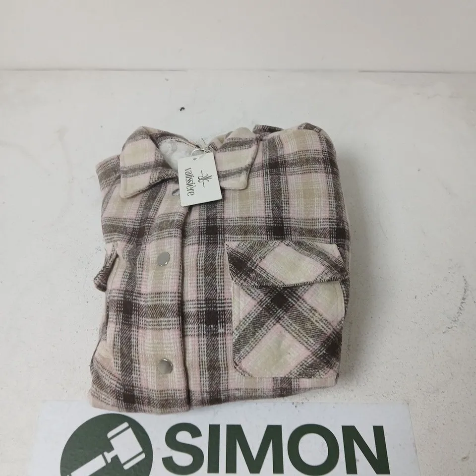 VALISSIERE WOMEN'S PINK PLAID FLANNEL SHIRT JACKET WITH SHERPA LINING – SIZE M
