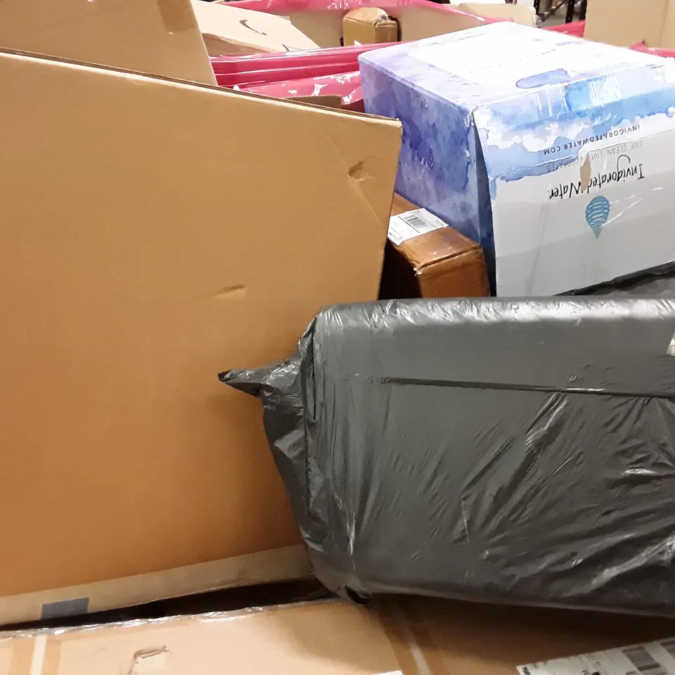 PALLET TO CONTAIN AN ASSORTMENT OF HOUSEHOLD ITEMS TO INCLUDE STUFFEDVANIMAL STORAGE, WATER FILTRATOR, CEILING LIGHTS AND BLADELESS PURIFIER AND HEATER ECT