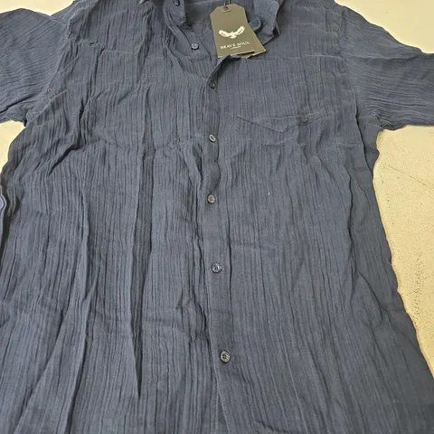 BRAVE SOUL SHORT SLEEVE SHIRT, NAVY - SIZE M