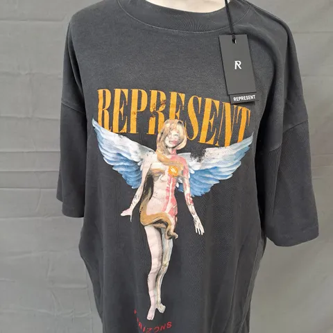 REPRESENT REBORN T-SHIRT IN AGED BLACK SIZE SMALL