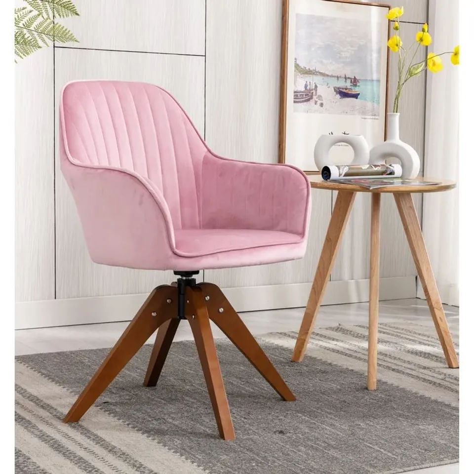 BOXED BLUE ELEPHANT VELVET UPHOLSTERED SWIVEL DINING CHAIR - PINK (1 BOX)