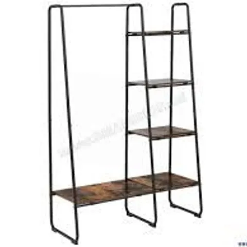 BOXED COSTWAY CLOTHES RACK WITH SHELVES, INDUSTRIAL GARMENT RACK WITH 5-TIER SHELVES - COFFEE 