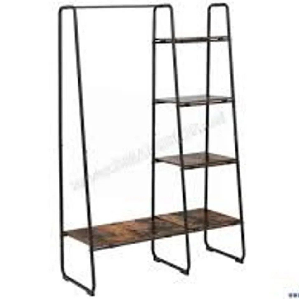 BOXED COSTWAY CLOTHES RACK WITH SHELVES, INDUSTRIAL GARMENT RACK WITH 5-TIER SHELVES - COFFEE 