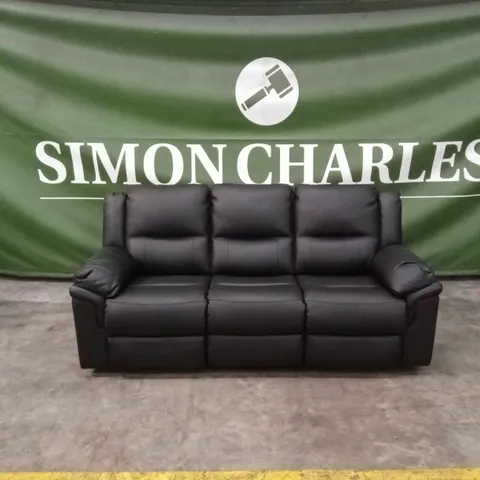 ALBION LUXURY FAUX LEATHER 3 SEATER HIGH BACK MANUAL RECLINER SOFA - BLACK