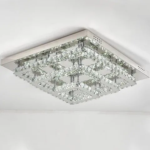 BOXED LIVING AND HOME 28-INCH SQUARE GLAMOUROUS CYSTAL LED CEILING LIGHT