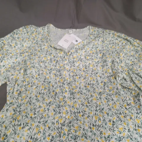 H&M LINEN BLEND FLORAL BLOUSE - EUR XL