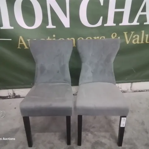 PAIR KENSINGTON GREY VELVET BUTTONED BACK DINING CHAIRS BLACK LEGS