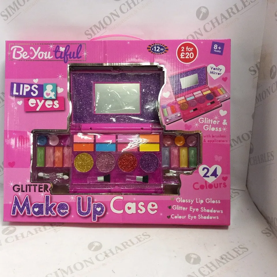 BOXED BE YOU TIFUL LIPS AND EYES GLITTER MAKE UP CASE