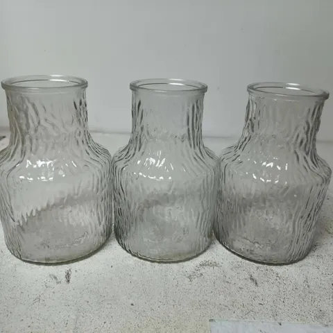 SET OF 3 CLEAR TEXTURED GLASS VASES