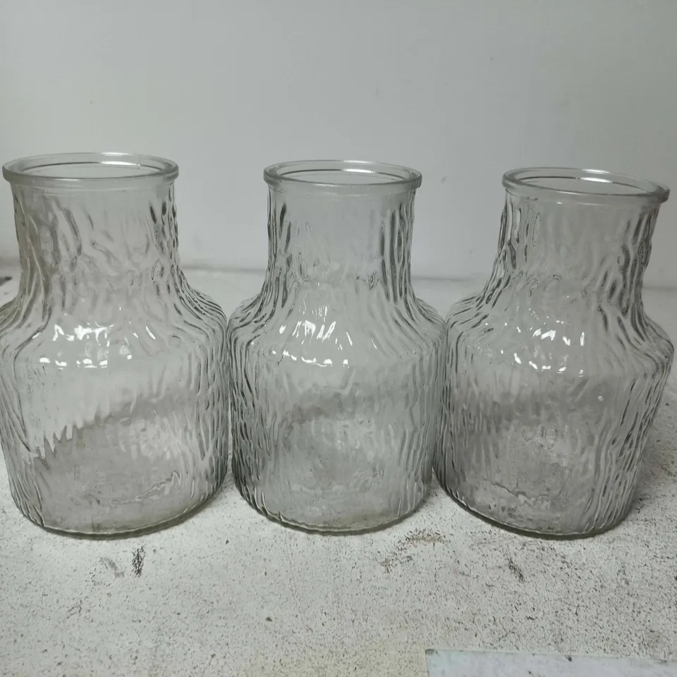 SET OF 3 CLEAR TEXTURED GLASS VASES